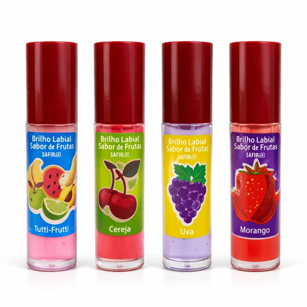 Brilho Labial Roll-on Sabor De Frutas 5ml Safira Cosméticos
