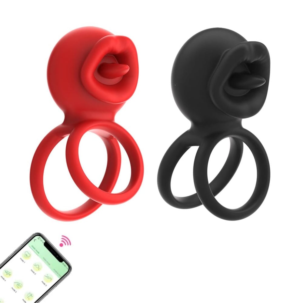 Anel Peniano Duplo Lip Ring Com 9 Vibrações E Controle Por Aplicativo