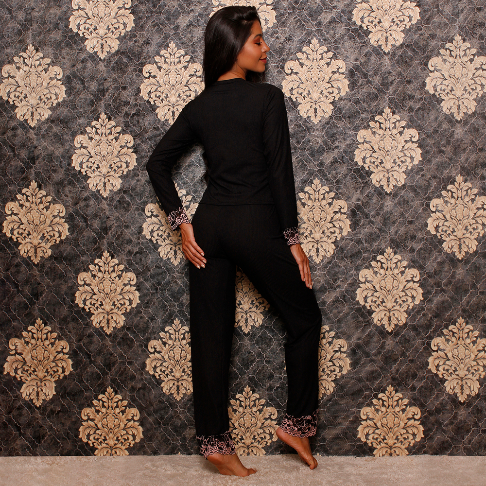 Pijama Taty Manga Longa E Calça Com Detalhes Em Renda Lust Chick