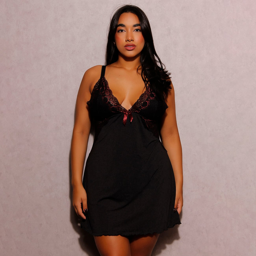 Camisola Bicolor Plus Size Com Renda Patitex