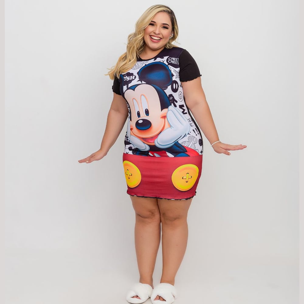 Camisola Encanto Plus Size Mickey Mouse Amável Moda íntima