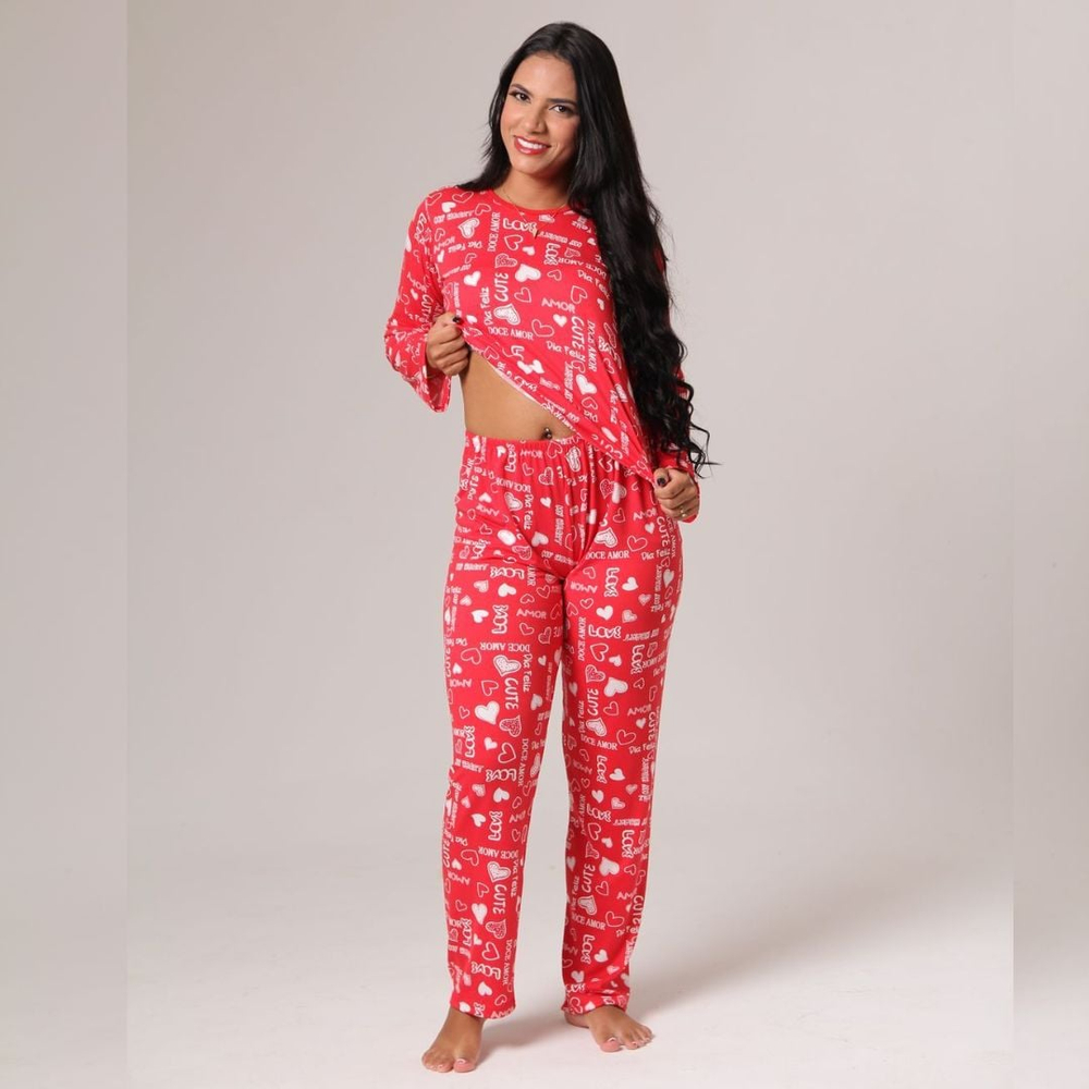 Pijama Inverno Com Calça E Blusa De Manga Longa Garota Dorme Bem