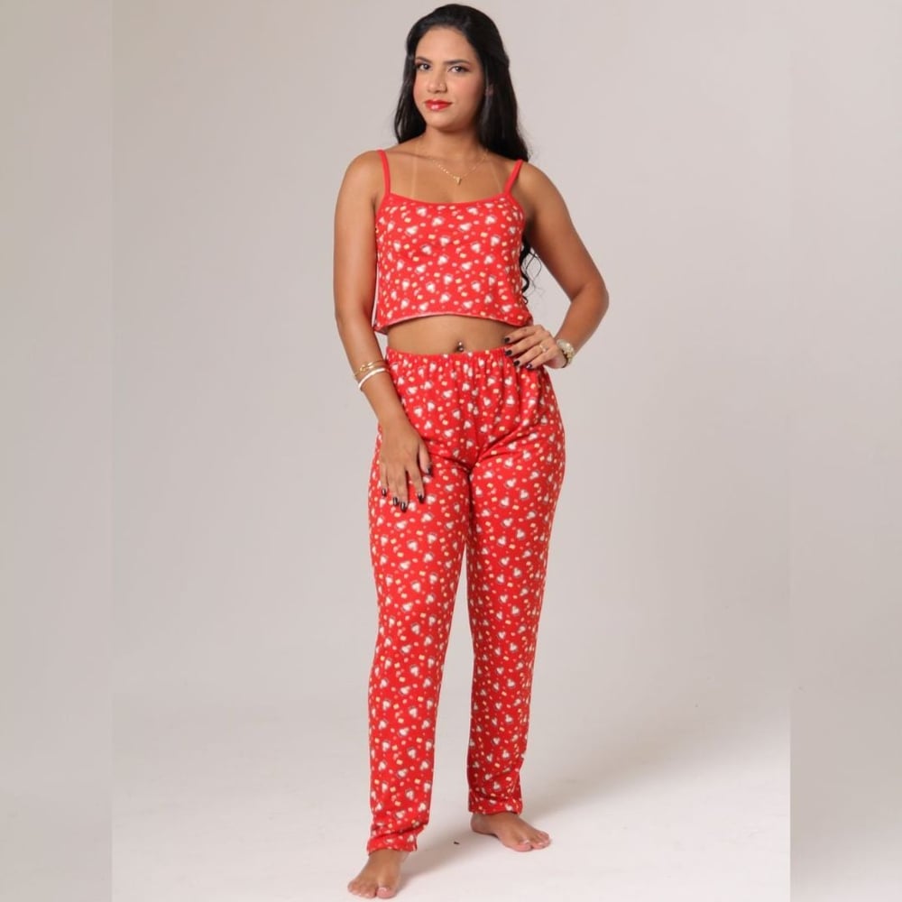 Pijama Com Cropped De Alcinha E Calça Garota Dorme Bem