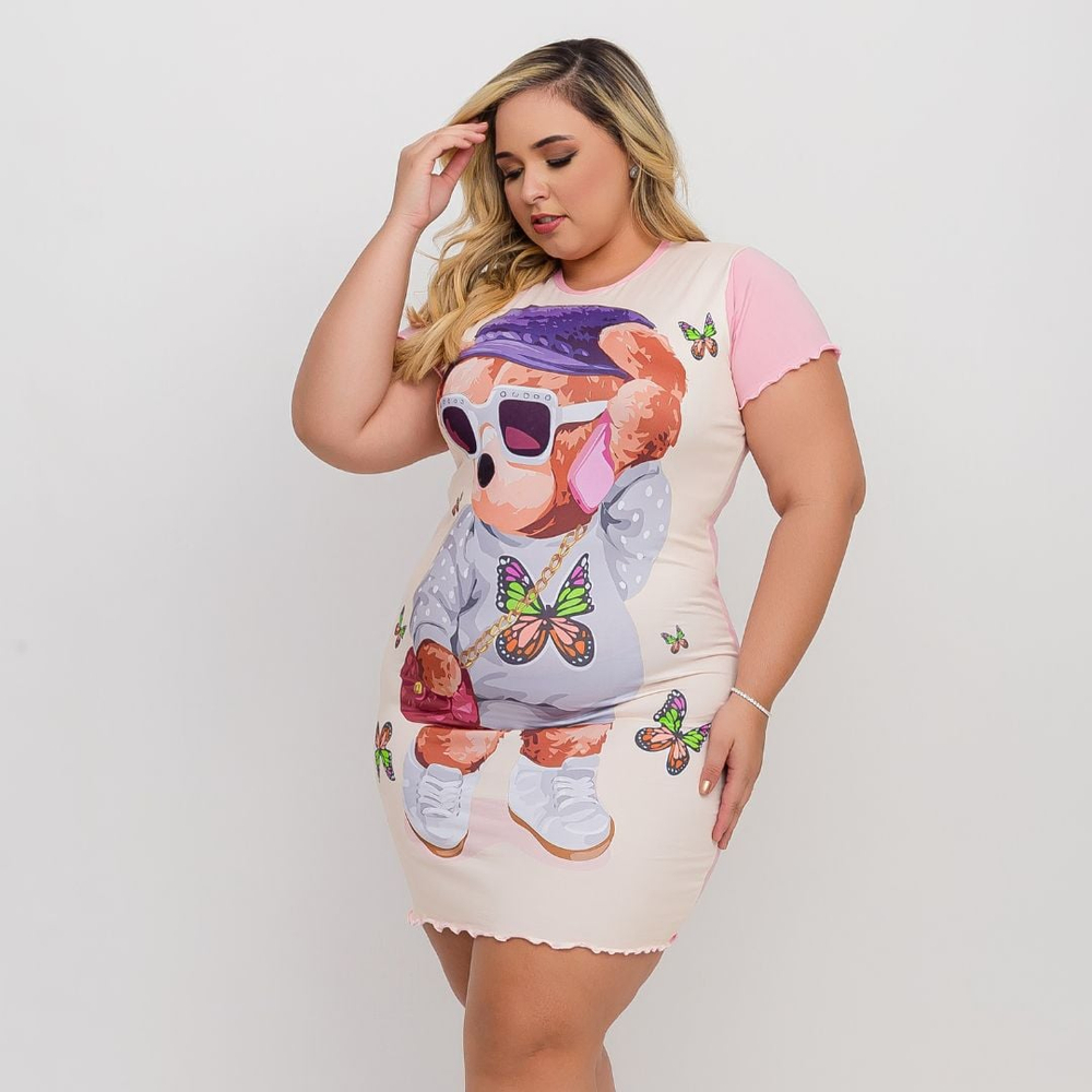 Camisola Encanto Plus Size Ursinho Amável Moda íntima