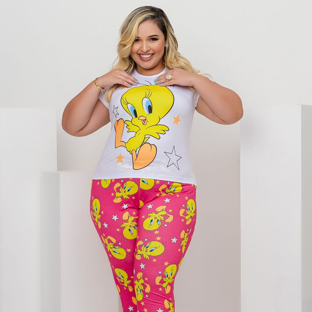 Pijama Sonho Plus Size Com Calça E Camiseta Piu Piu Amável