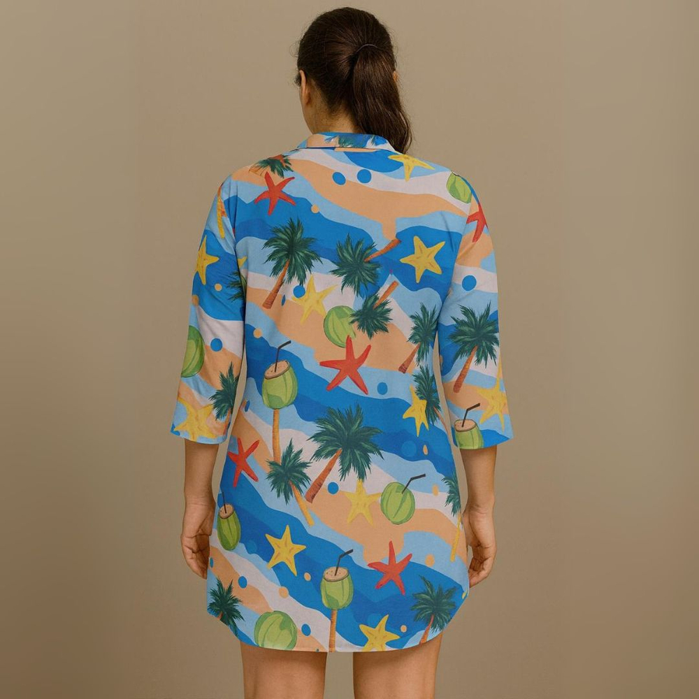 Saída De Praia Camisão Chemize Estampa Praiana Hangar Lingerie