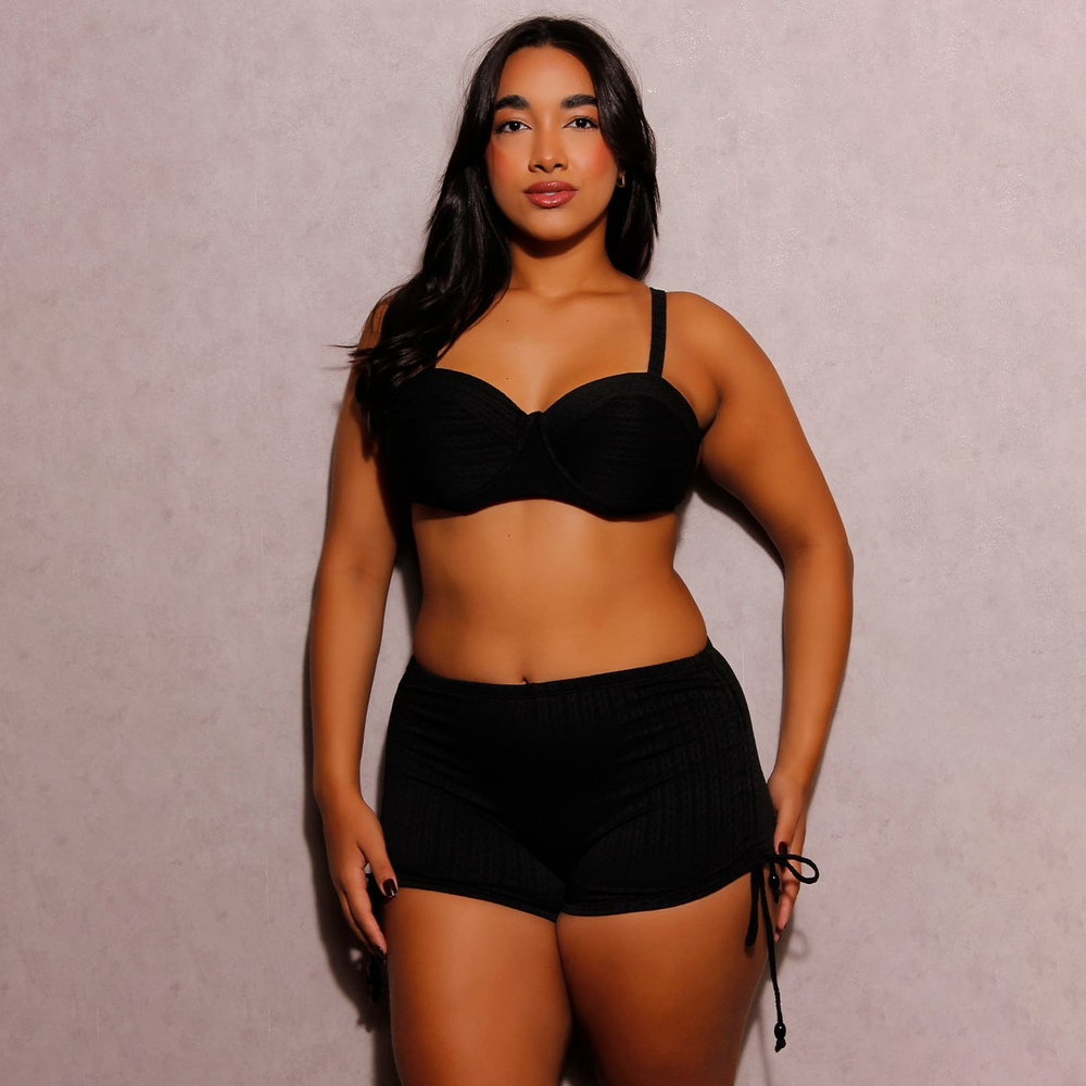 Conjunto Biquíni Meia Taça Com Shortinho Puxe Linha Premium