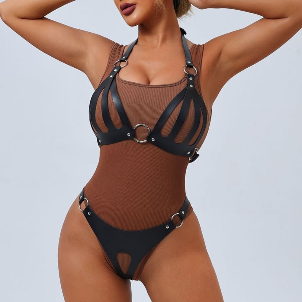 Conjunto Sutiã E Calcinha De Bondage Em Couro Vibe Toys