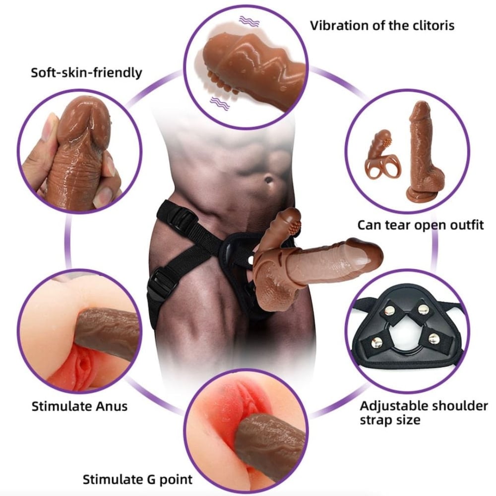 Capa Peniana Com Cinta E Estimulador De Clitóris Vibratório Hanjiang