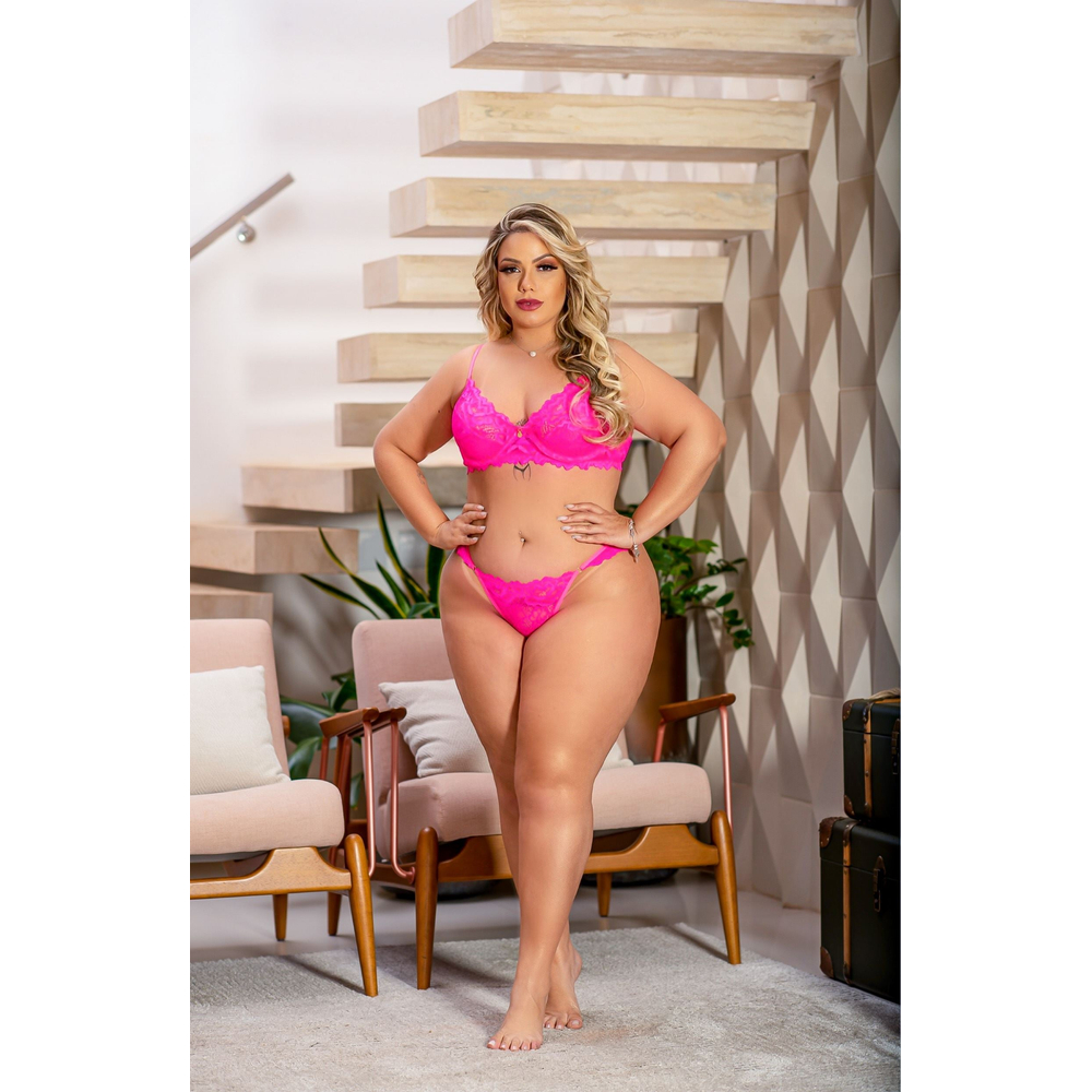 Conjunto Plus Tally Neon Em Renda Tallyta Moda Apimentada