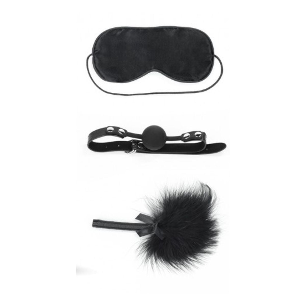 Kit Bondage Luxo 3 Peças Com Mordaça Venda E Pluma Lovetoy