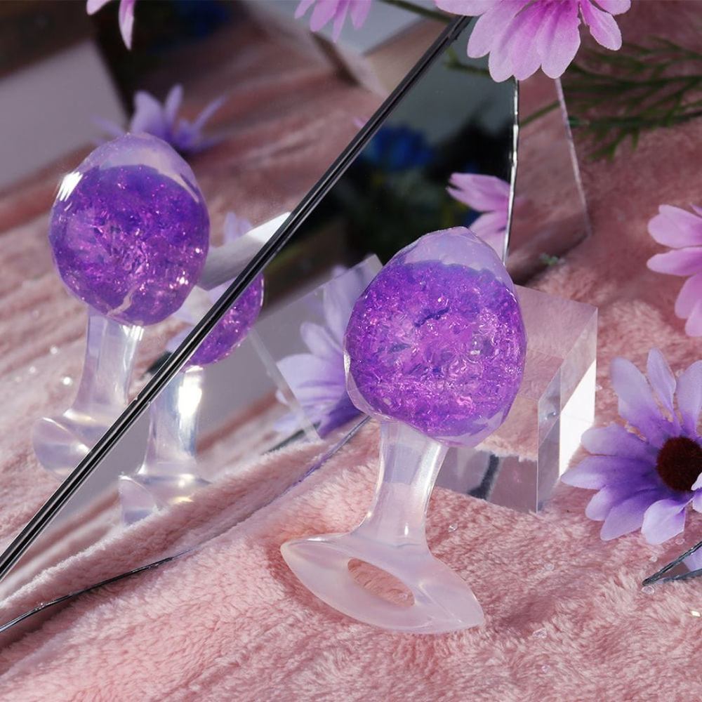 Plug Anal Diamante Médio Em Silicone Com Esfera De Vidro Interno
