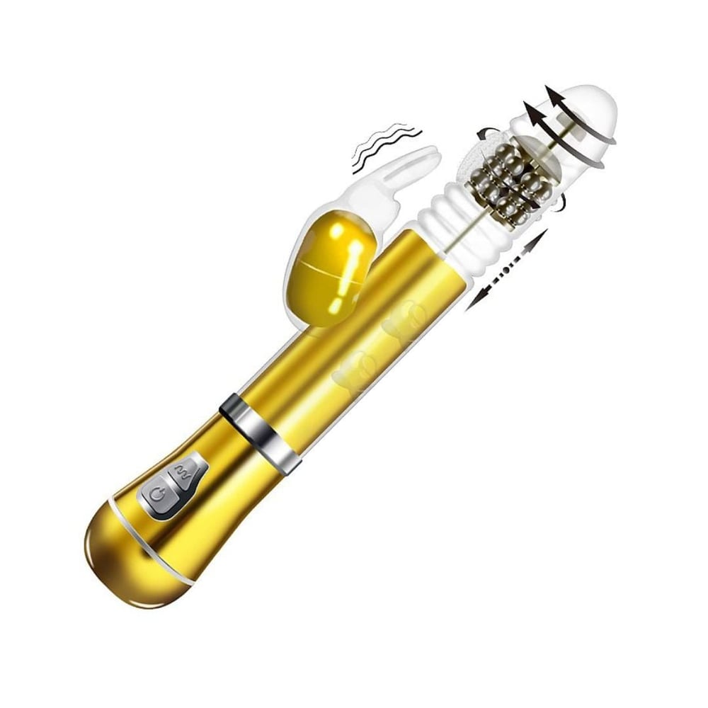 Vibrador Ponto G Rabbit Cromado 9 Vibrações 6 Modos De Vai E Vem E Rotação