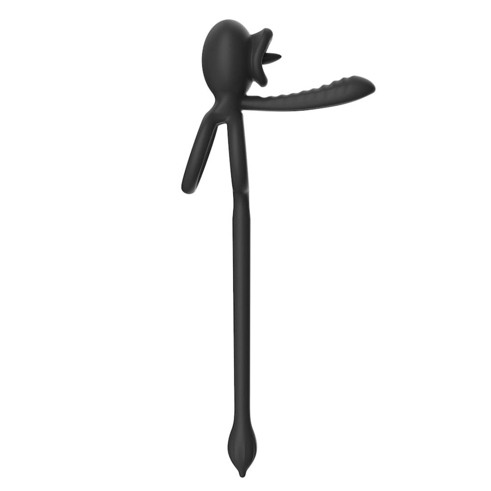 Anel Peniano Duplo Lip Ring Com Língua Estimuladora E Plug Anal 9 Vibrações