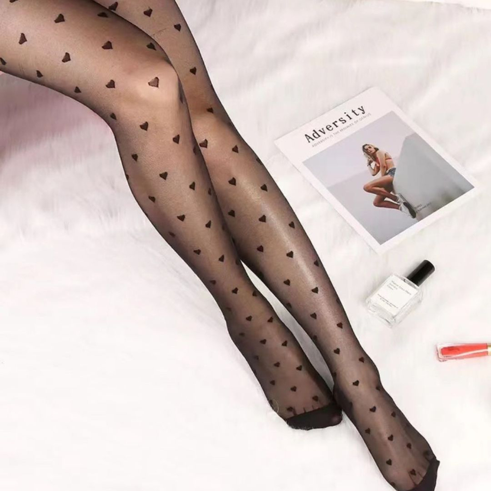 Meia Calça Fina Fio 15 Estampa De Coração Bbh