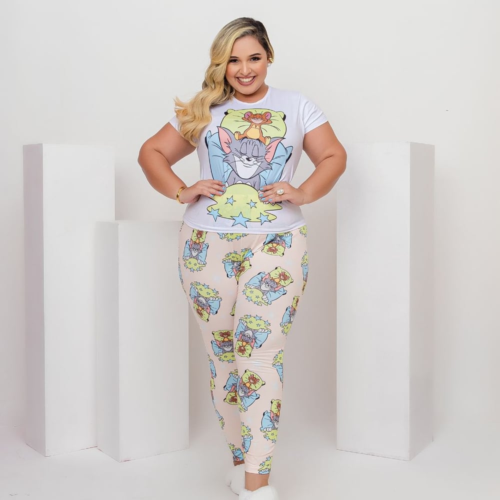 Pijama Sonho Plus Size Com Calça E Camiseta Tom E Jerry Amável