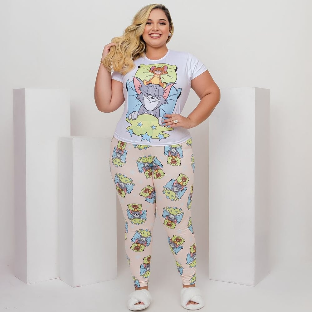 Pijama Sonho Plus Size Com Calça E Camiseta Tom E Jerry Amável