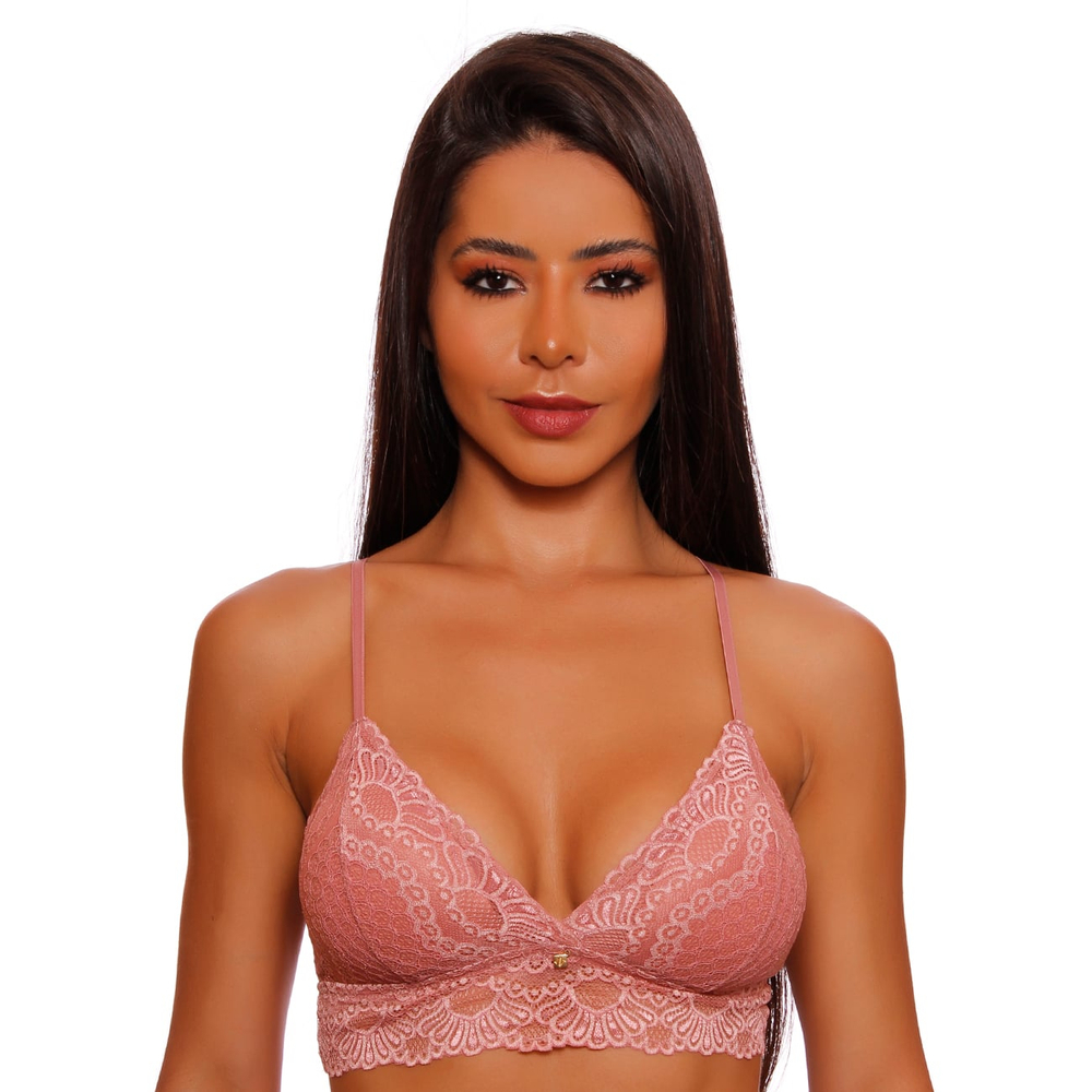 Sutiã Top Triângulo Com Bojo Removível Renda Linha Charme Nayane