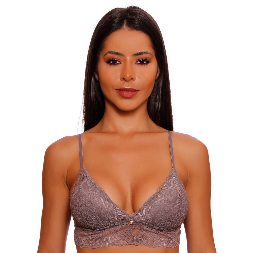 Sutiã Top Triângulo Com Bojo Removível Renda Linha Charme Nayane