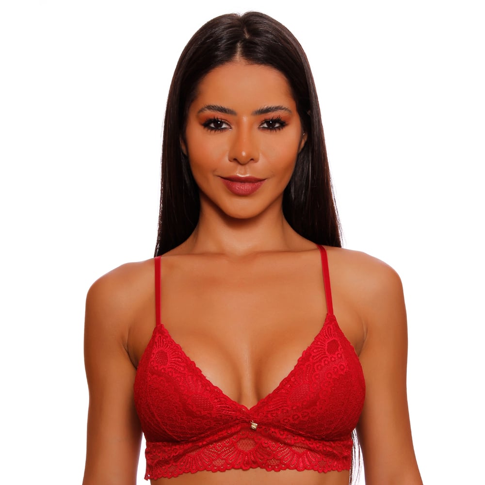 Sutiã Top Triângulo Com Bojo Removível Renda Linha Charme Nayane