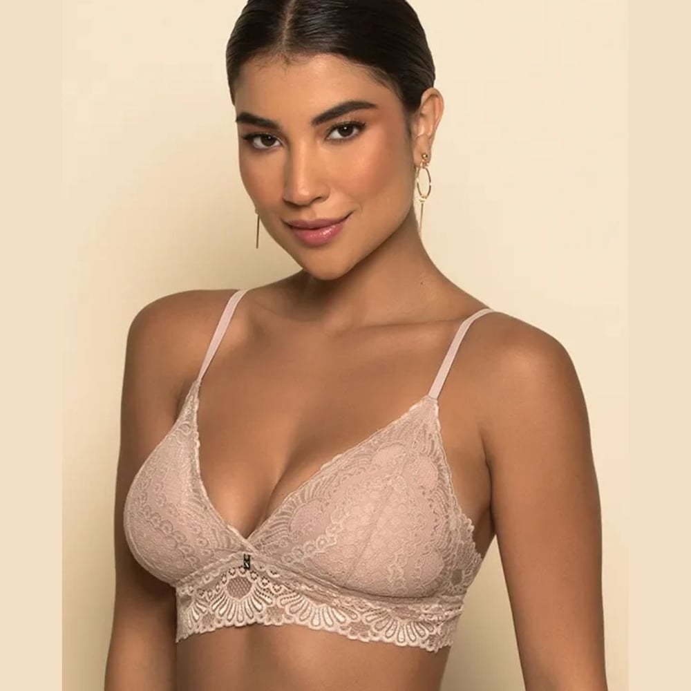 Sutiã Top Triângulo Com Bojo Removível Renda Linha Charme Nayane