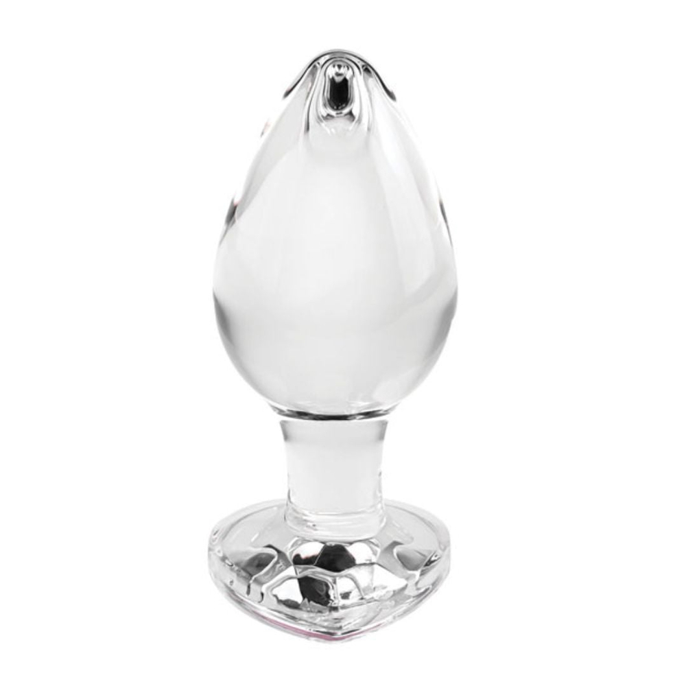 Plug Anal De Vidro Médio Com Pedra Brilhante Formato Coração