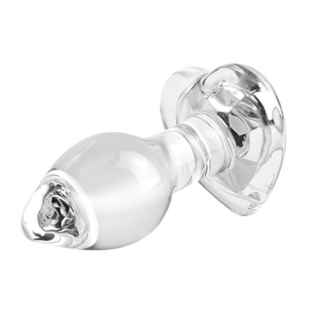Plug Anal De Vidro Médio Com Pedra Brilhante Formato Coração