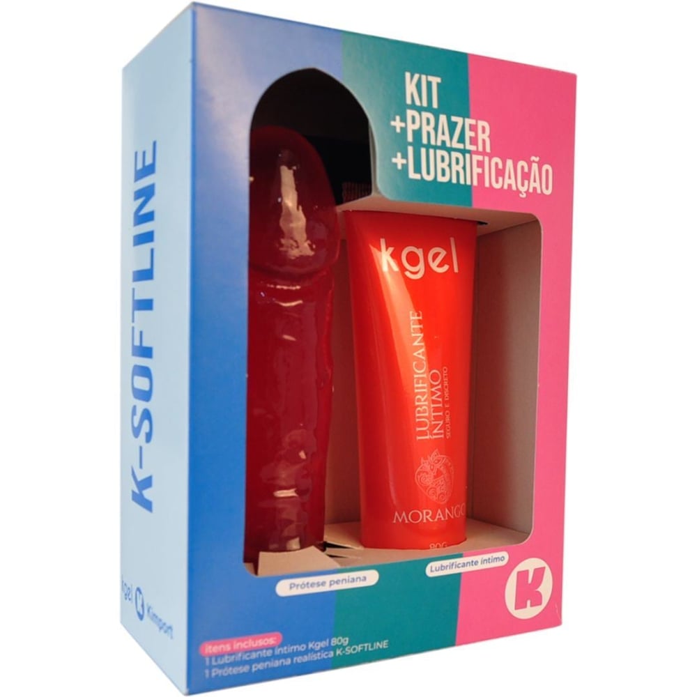 Kit Prazer Prótese E Lubrificante Morango Softline Kgel