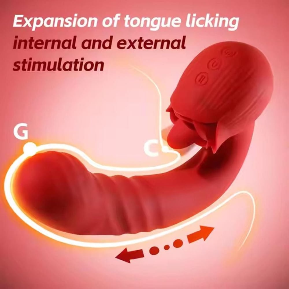 Vibrador Rose 9 Vibrações Com Língua Estimuladora E Penetrador Vai E Vem