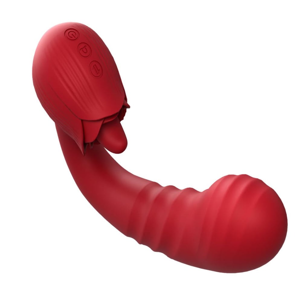 Vibrador Rose 9 Vibrações Com Língua Estimuladora E Penetrador Vai E Vem
