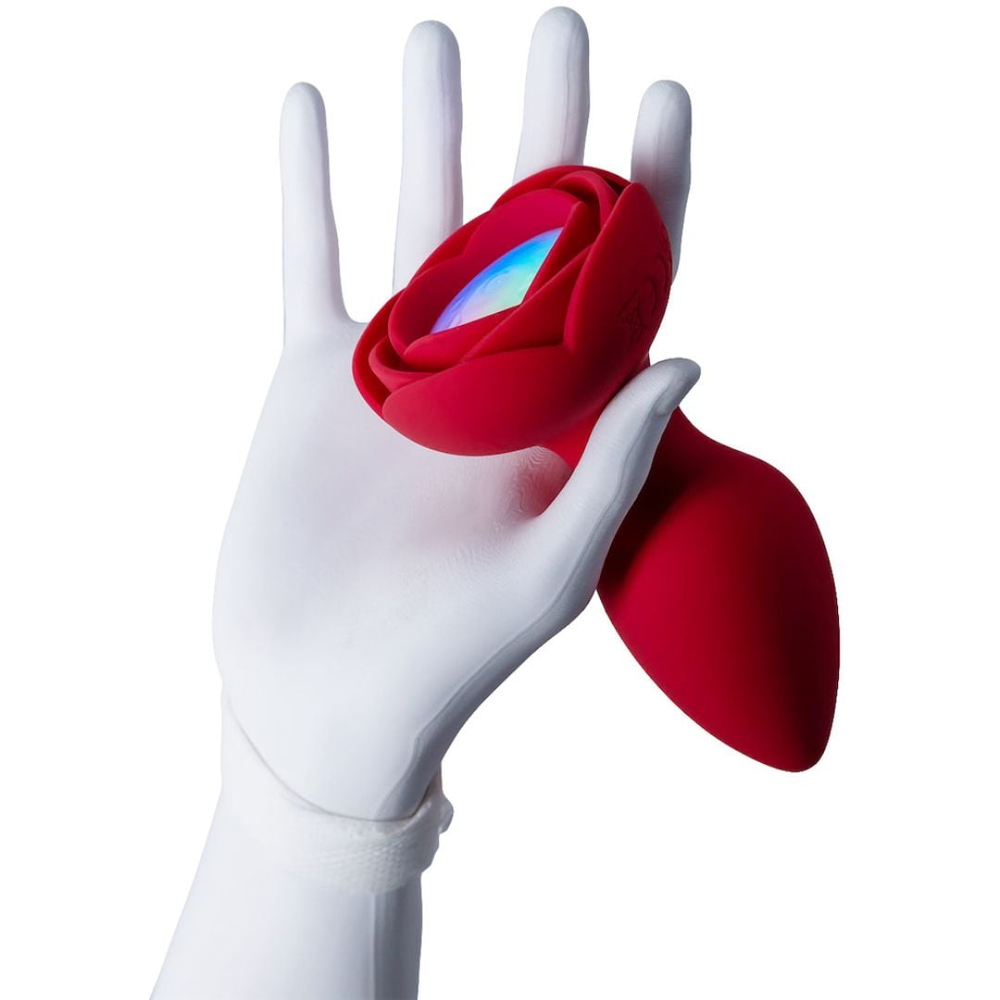 Plug Anal De Silicone Formato De Flor Com Led 10 Modos De Vibração E Rotação