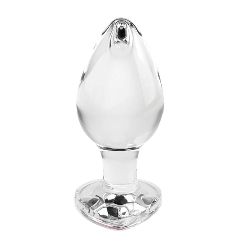 Plug Anal De Vidro Médio Com Pedra Brilhante Formato Coração