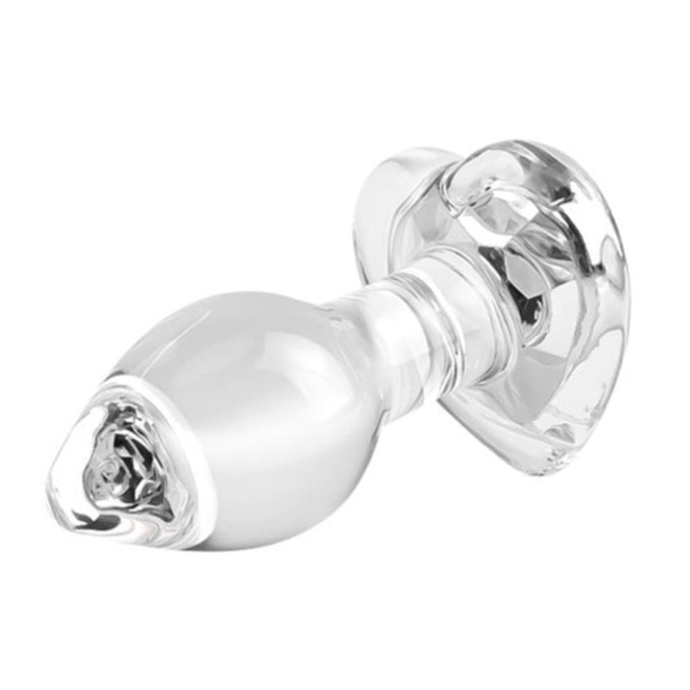 Plug Anal De Vidro Médio Com Pedra Brilhante Formato Coração