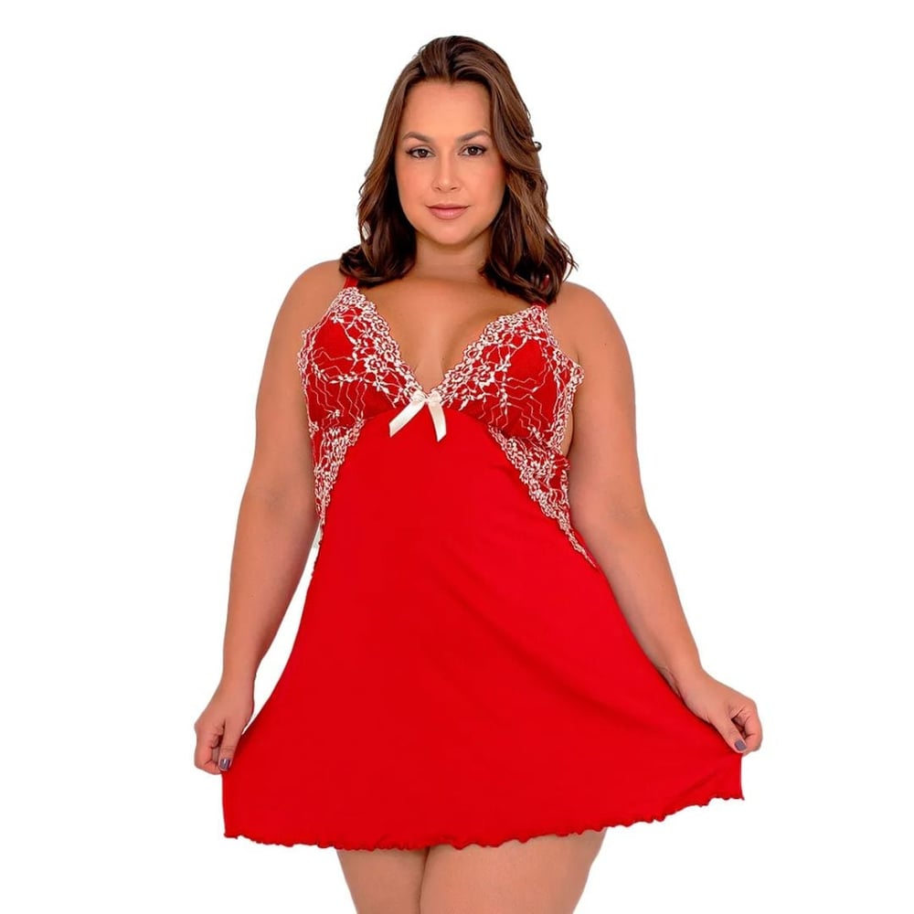 Camisola Bicolor Plus Size Com Renda Patitex