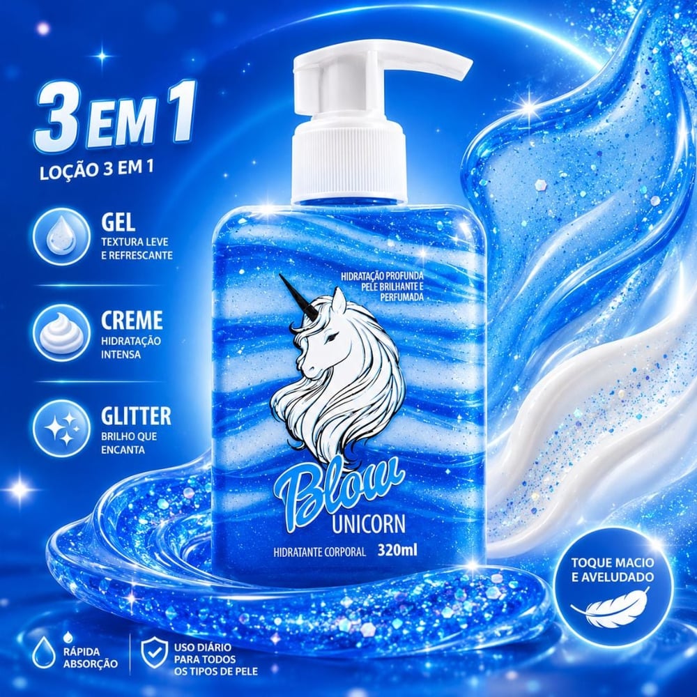 Blow Unicorn Creme Em Gel Com Glitter Hidratante Corporal 320ml Hot Flowers