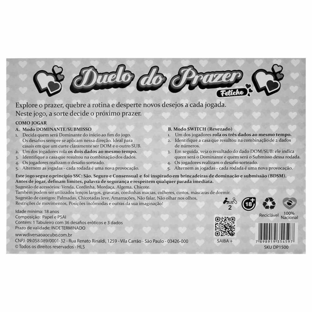Jogo Erótico Duelo Do Prazer Fetiches Diversão Ao Cubo