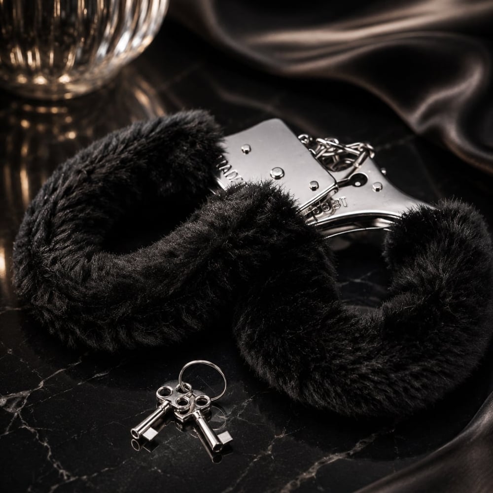 Algema De Metal Em Pelúcia Hand Cuffs Preto Vibe Toys