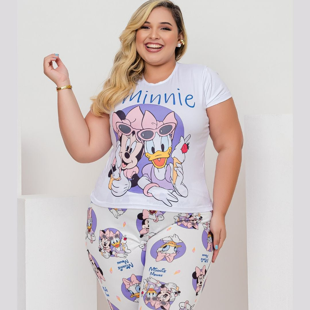 Pijama Sonho Plus Size Com Calça E Camiseta Minnie E Daisy Amável