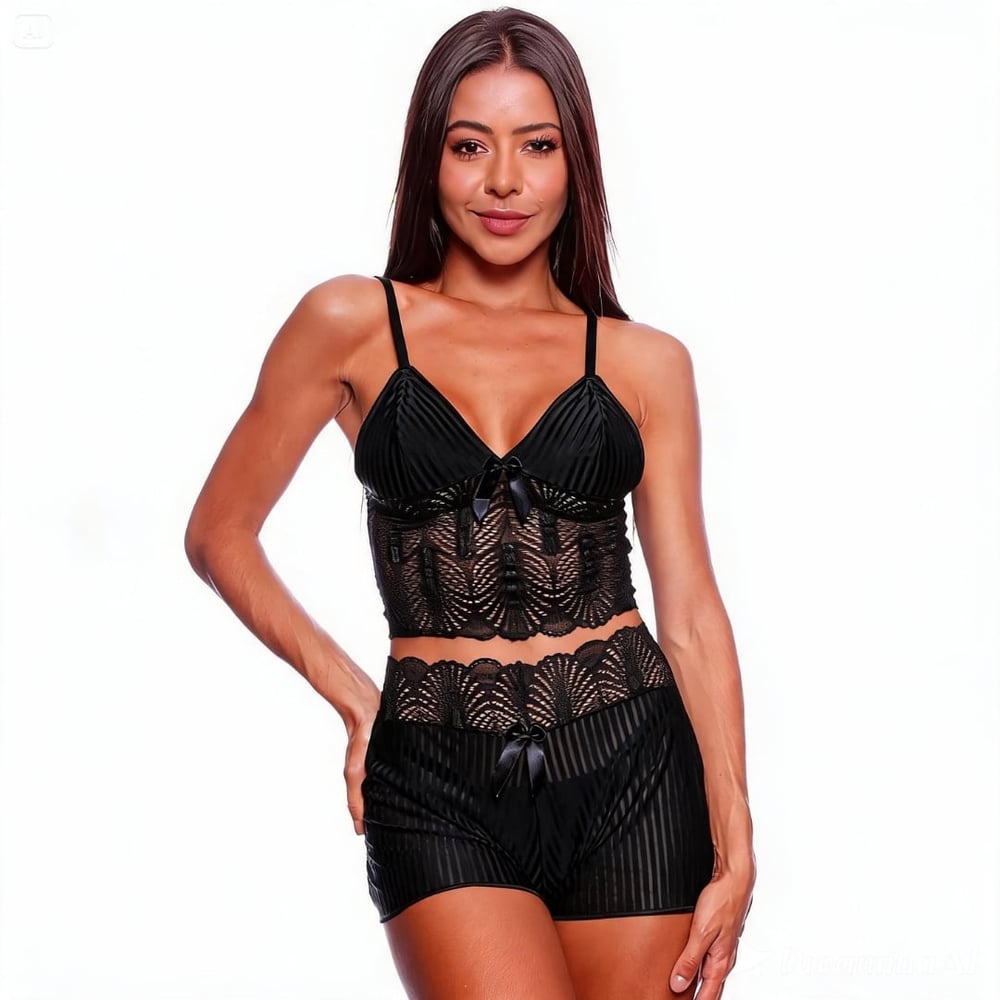 Pijama Feminino Com Detalhes Em Renda Patitex