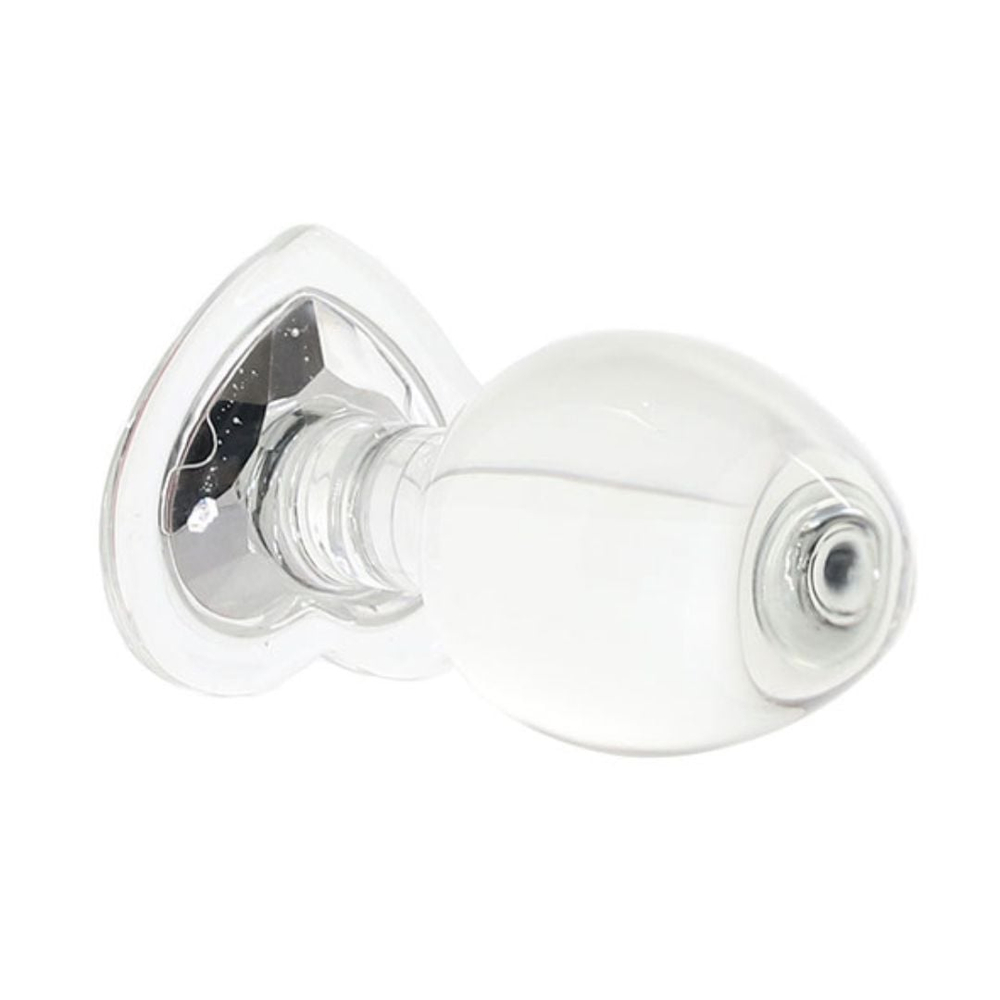 Plug Anal De Vidro Médio Com Pedra Brilhante Formato Coração