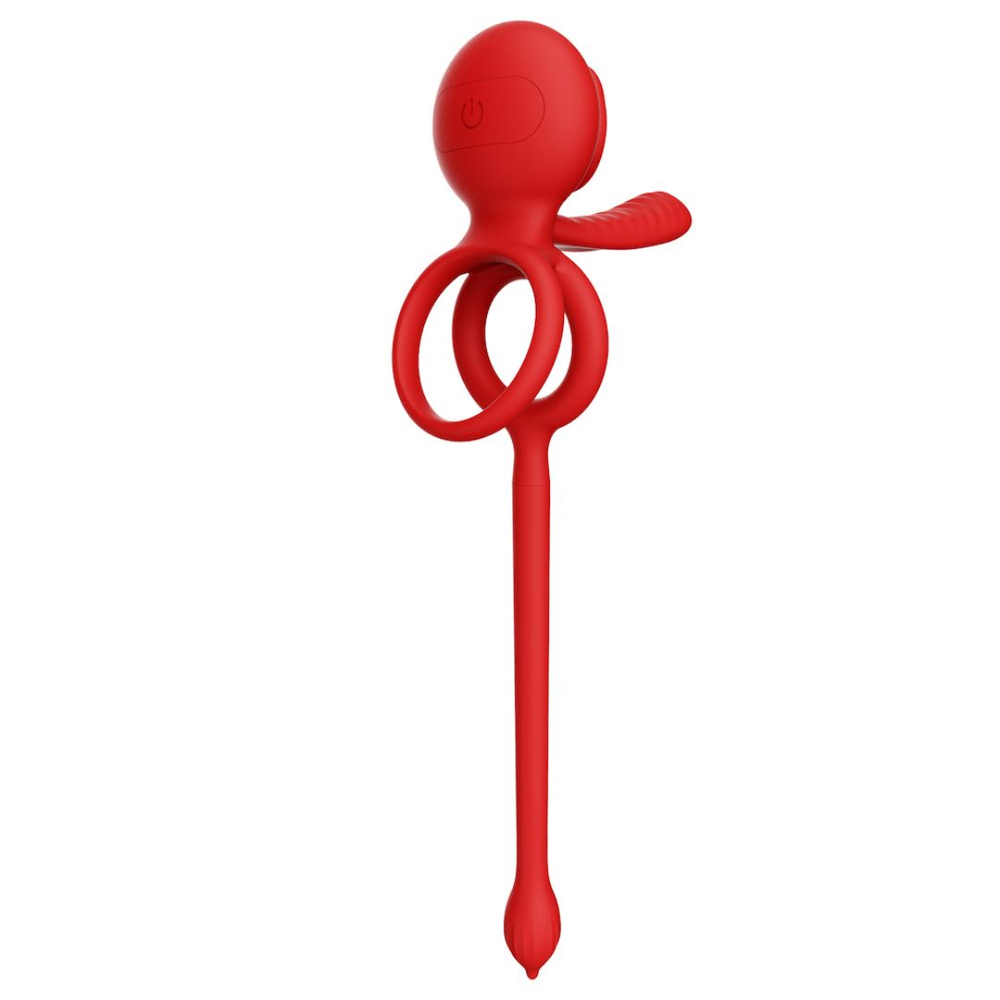 Anel Peniano Duplo Lip Ring Com Língua Estimuladora E Plug Anal 9 Vibrações