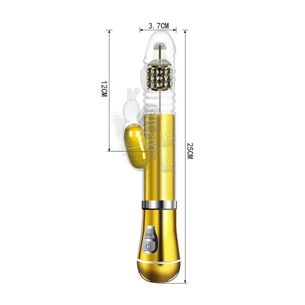 Vibrador Ponto G Borboleta Cromado 9 Vibrações 6 Modos De Vai E Vem E Rotação