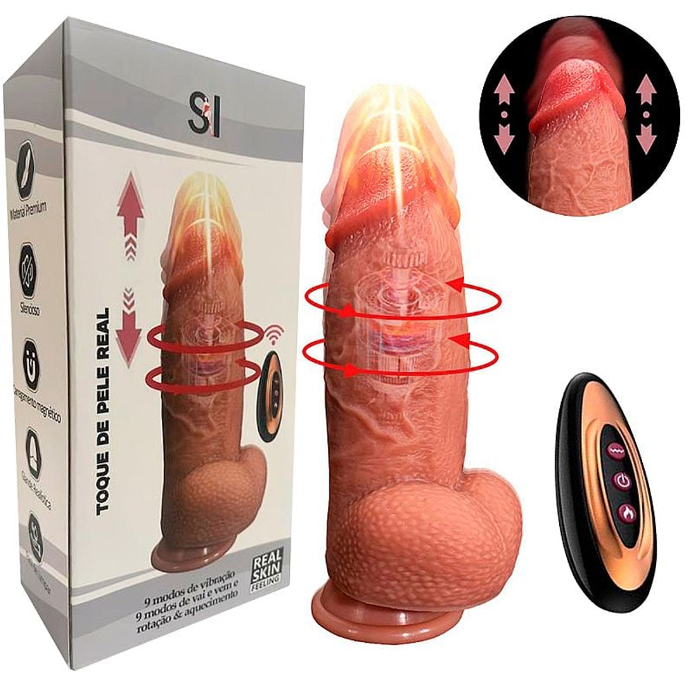 Pênis Realístico Em Silicone Líquido Com Vai E Vem Rotativo E Aquecimento 22,0 X 5,0 Cm Si Vibe Toys