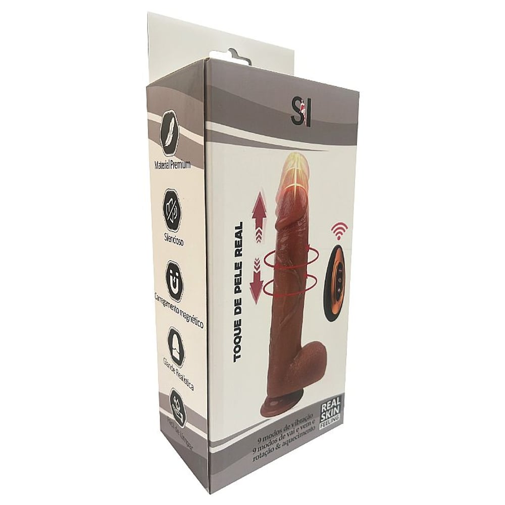 Pênis Realístico Em Silicone Líquido Com Vai E Vem Rotativo E Aquecimento 22,5 X 4 Cm Si