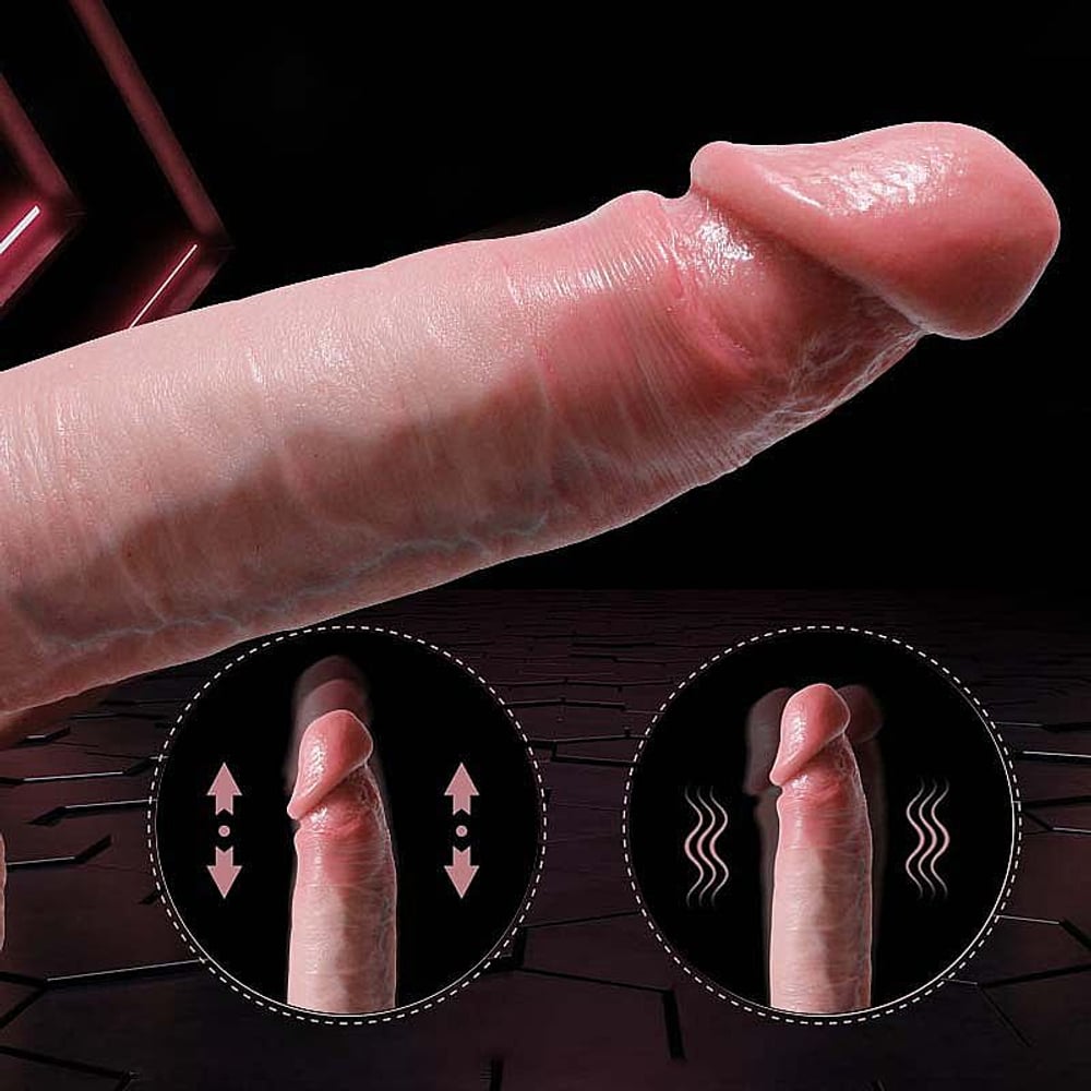 Pênis Realístico Em Silicone Líquido Com Vai E Vem Rotativo E Aquecimento 22,5 X 4 Cm Si