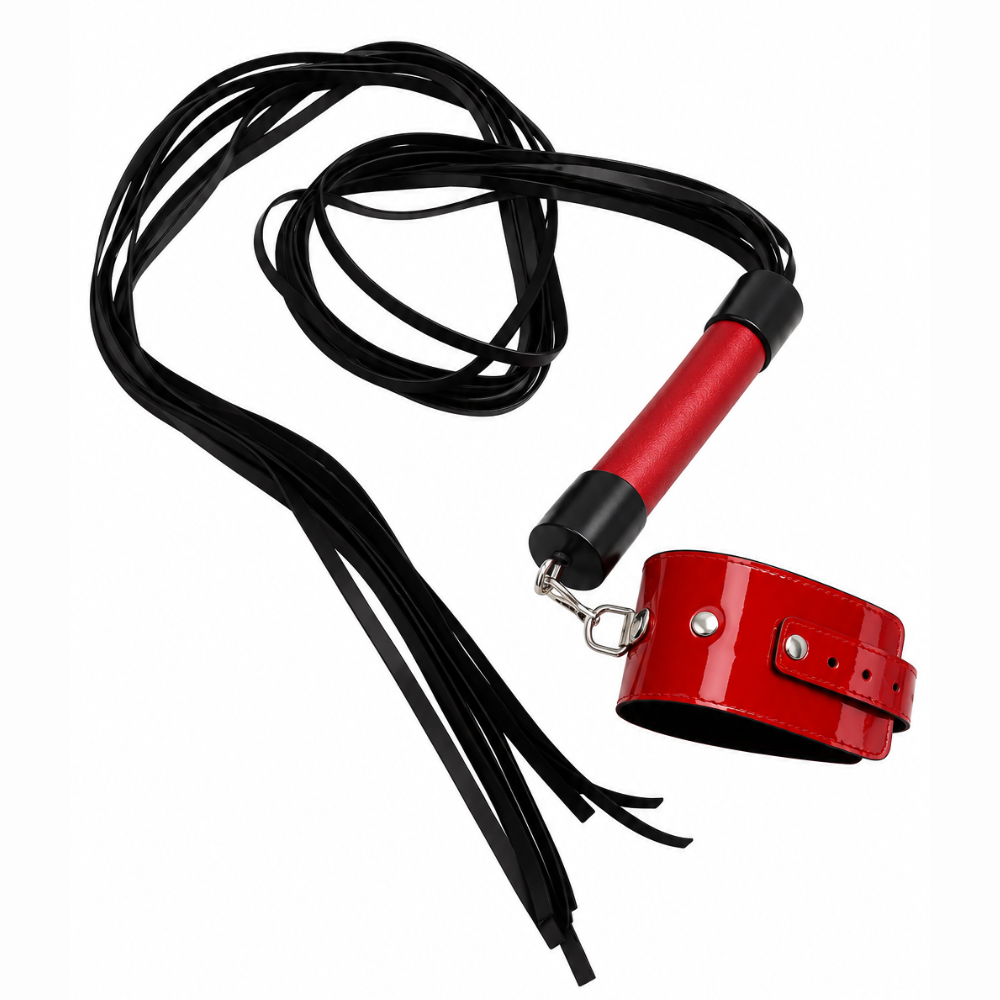 Algema Bracelete Verniz Com Chicote Dominatrix