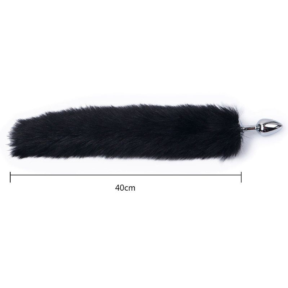 PLUG ANAL EM AÇO COM RABO CAUDA RAPOSA 40 CM  Tamanho:P;Cor Preto