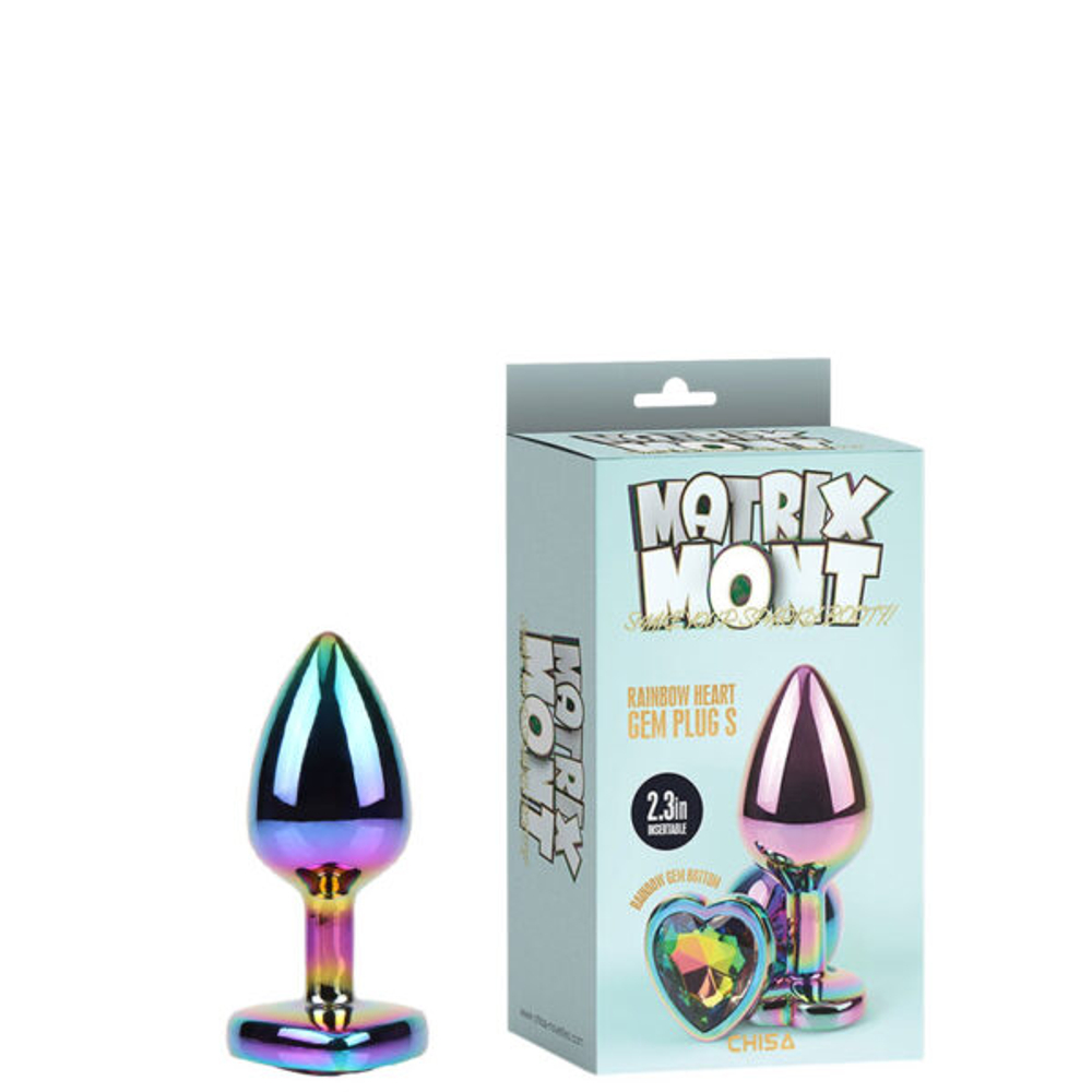 PLUG Anal Pequeno em Metal Furta-cor Base Formato Coração – CHISA MATRIX MONT RAINBOW HEART GEM PLUG S – AP-099L 3R