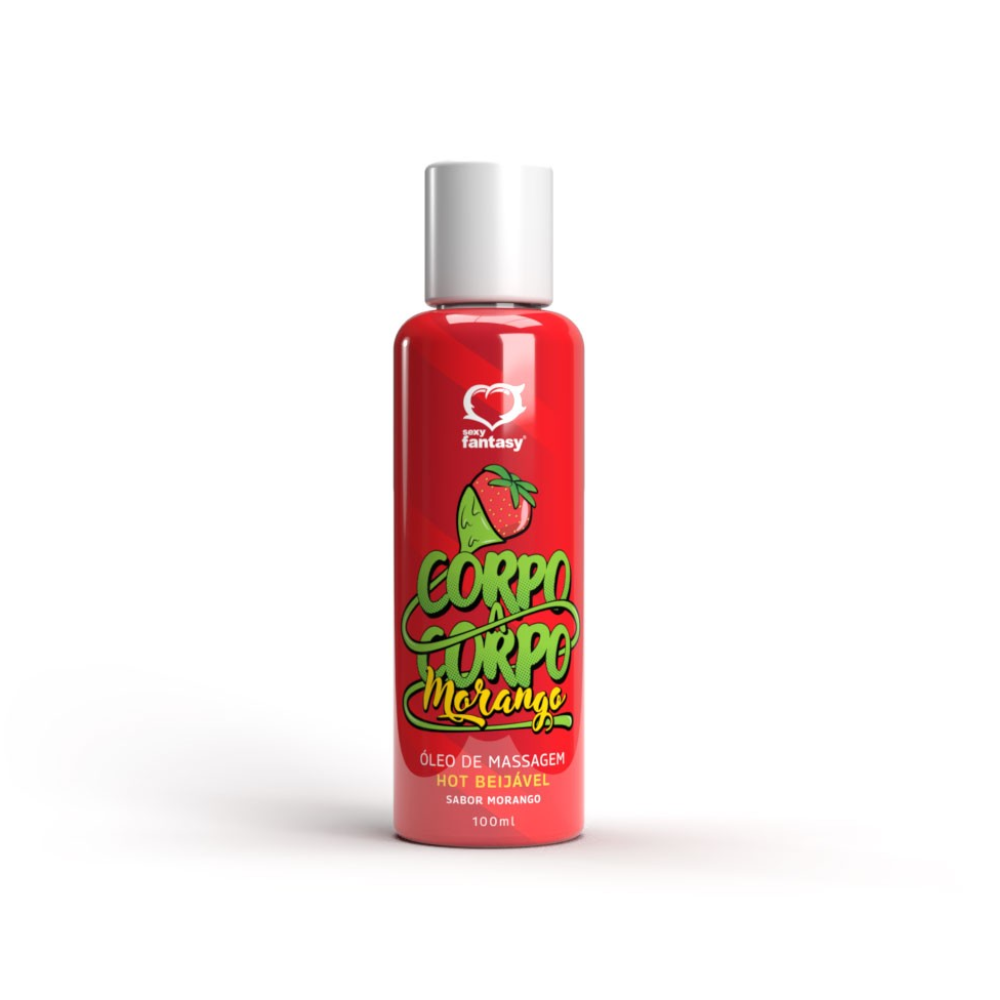 ÓLEO DE MASSAGEM HOT BEIJÁVEL - CORPO A CORPO MORANGO - 100ML