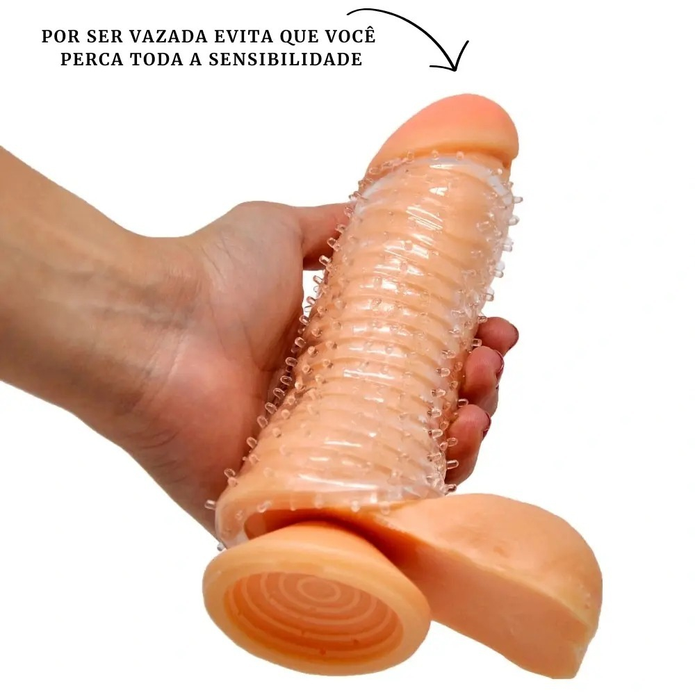 CAPA PENIANA EXPANSORA VAZADA EM SILICONE INCOLOR - 13 CM